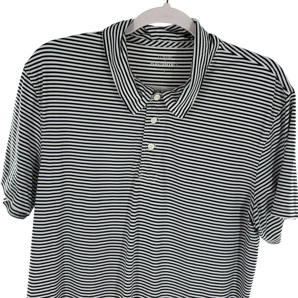 J. Crew Performance Men's Striped Navy Short Sleeve Polo Shirt